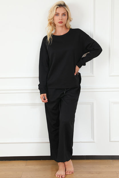 Black Ultra Loose Textured 2pcs Slouchy Outfit