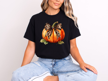 Pumpkin Bow T-Shirt Dryblend T-Shirt Halloween Shirt GenX Fall Vibe Coquette Pumpkin Shirt