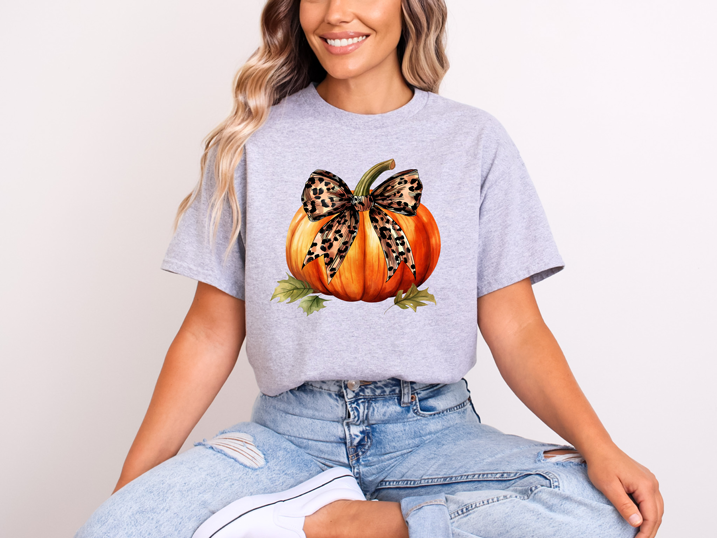 Pumpkin Bow T-Shirt Dryblend T-Shirt Halloween Shirt GenX Fall Vibe Coquette Pumpkin Shirt