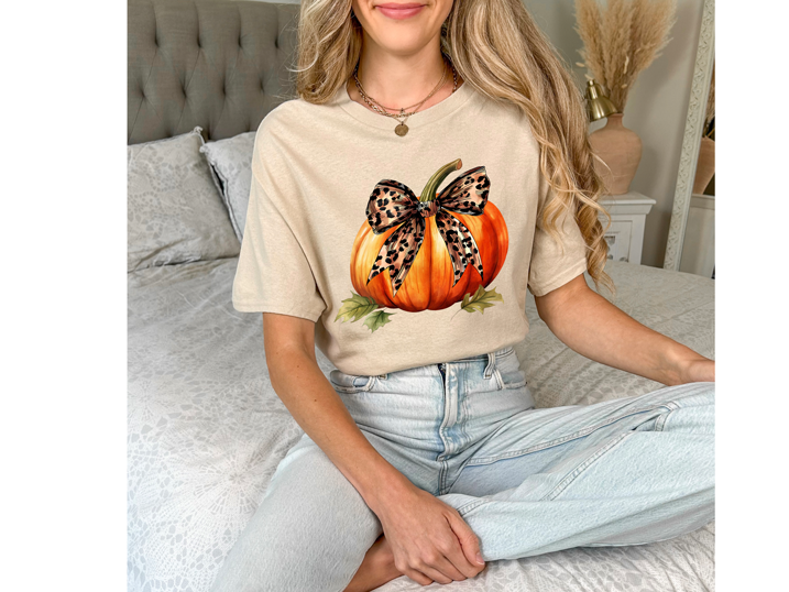 Pumpkin Bow T-Shirt Dryblend T-Shirt Halloween Shirt GenX Fall Vibe Coquette Pumpkin Shirt